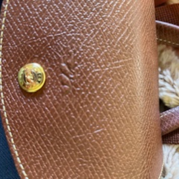 Longchamp Navy Le Pliage Backpack with brown flap and handles - Picture 4 of 5